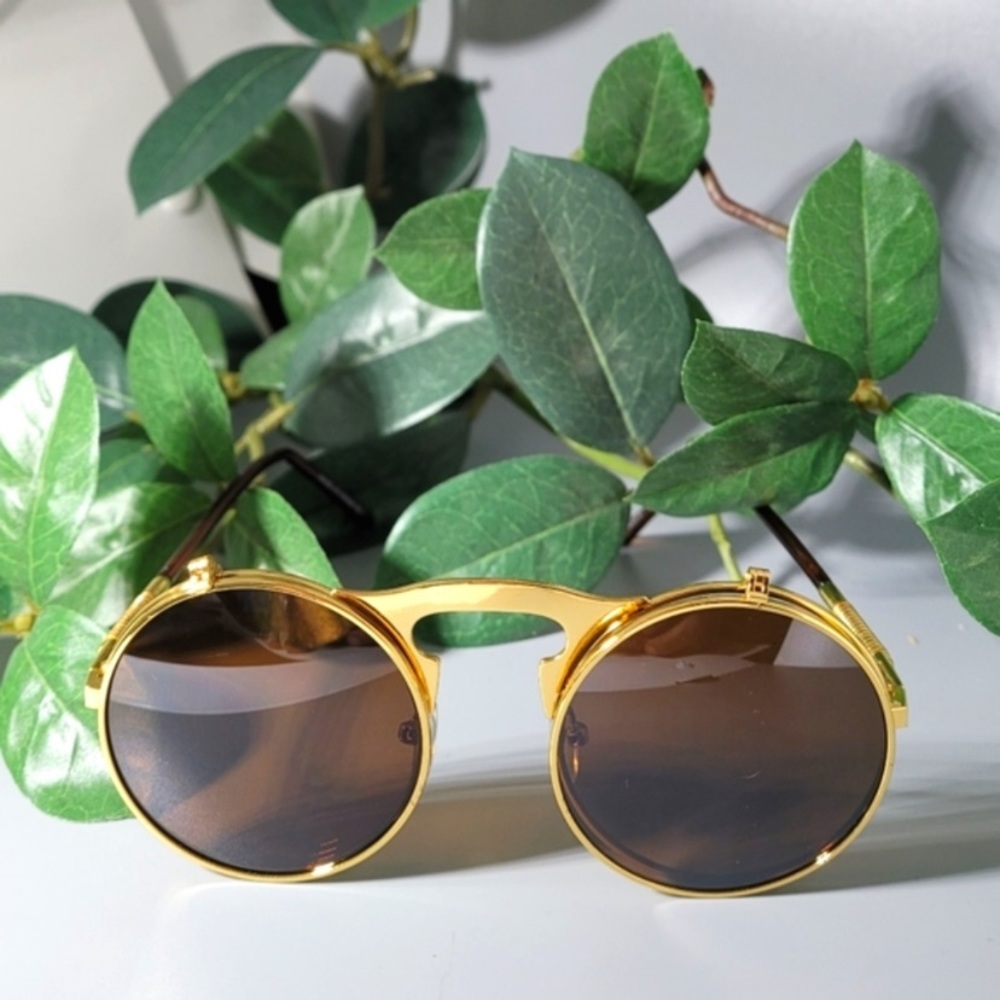 Gold Metal Flip Up Sunglasses